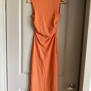 See You Monday Orange Textured Sleeveless Midi Dress